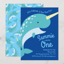 Narwhals Ocean 1:a födelsedagsinbjudan