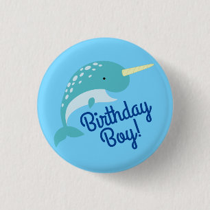Narwhals Ocean Cute 1:a födelsedag Party Tema Knapp