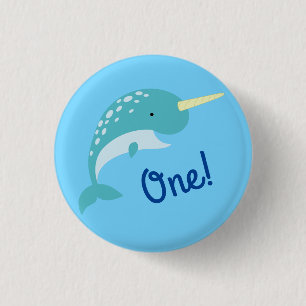 Narwhals Ocean Cute 1:a födelsedag Party Tema Knapp