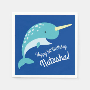 Narwhals Ocean Cute 1:a födelsedag Party Tema Pappersservett