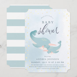 Narwhals Watercolor Blue Boy Baby Shower Inbjudningar