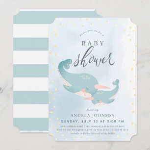Narwhals Watercolor Blue Boy Baby Shower Inbjudningar