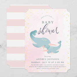 Narwhals Watercolor Rosa Girl Baby Shower Inbjudningar