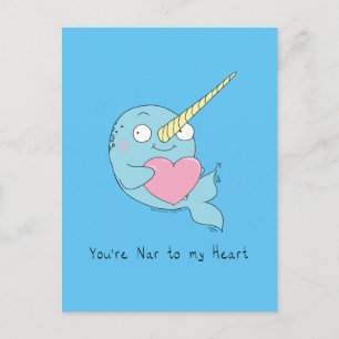 Narwhit med Heart Kärlek vycard Vykort