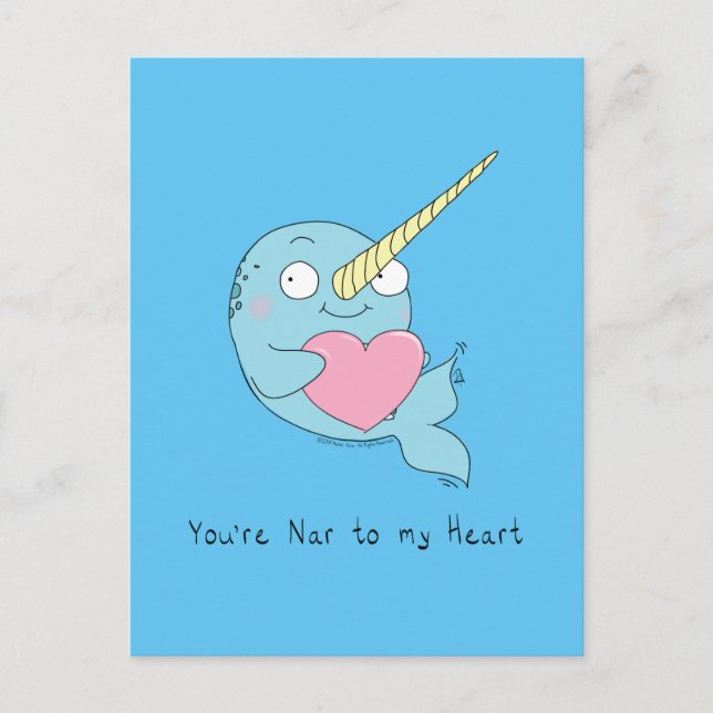 Narwhit med Heart Kärlek vycard Vykort (Framsida)