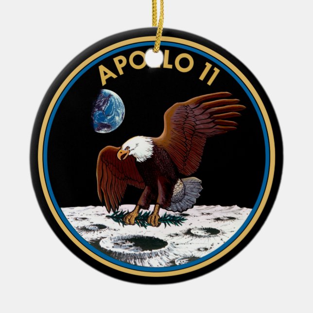 NASA Apollo 11 Måne Landing Lunar Patch Insignia Julgransprydnad Keramik (Framsidan)