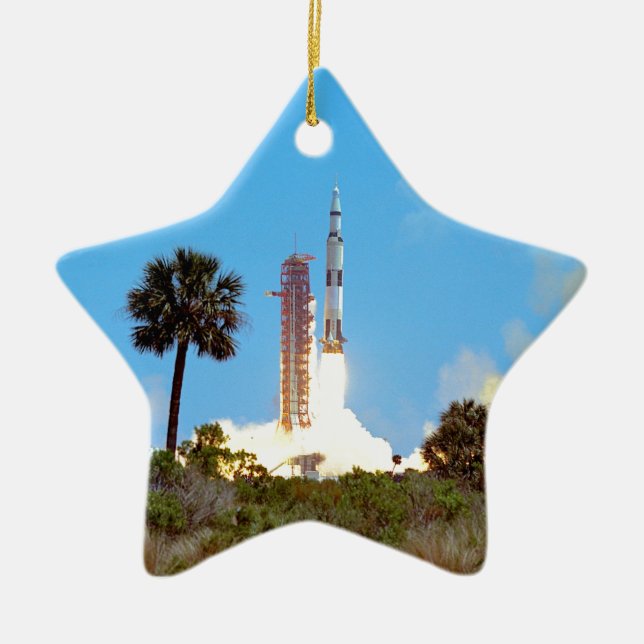 NASA Apollo 16 Saturn V-raketuppskjutning Julgransprydnad Keramik (Framsidan)