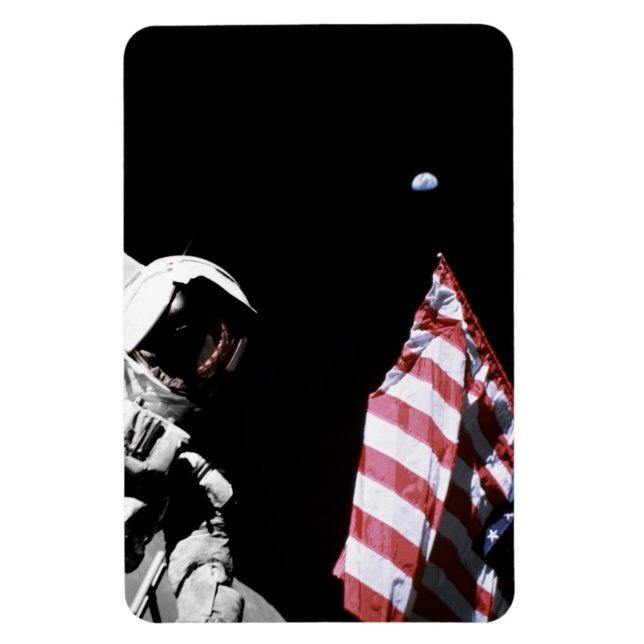 NASA Apollo 17 Astronaut Flagga Earth Måne Photo Magnet (Vertikal)