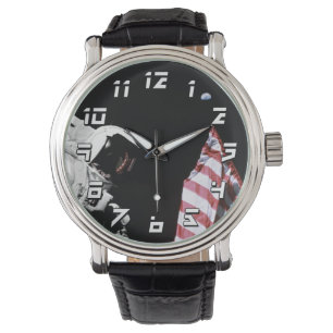 NASA Apollo 17 Astronaut Flagga Jord Måne Foto Armbandsur