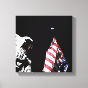 NASA Apollo 17 Astronaut Flagga Jord Måne Foto Canvastryck