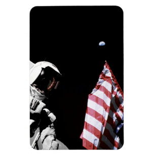 NASA Apollo 17 Astronaut Flagga Jord Måne Foto Magnet