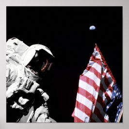 NASA Apollo 17 Astronaut Flagga Jord Måne Foto Poster