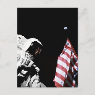 NASA Apollo 17 Astronaut Flagga Jord Måne Foto Vykort