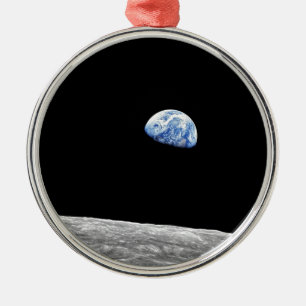 NASA Apollo 8 Earthrise Moon Lunar omloppsfoto Julgransprydnad Metall