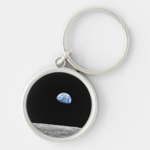 NASA Apollo 8 Earthrise Moon Lunar omloppsfoto Rund Silverfärgad Nyckelring