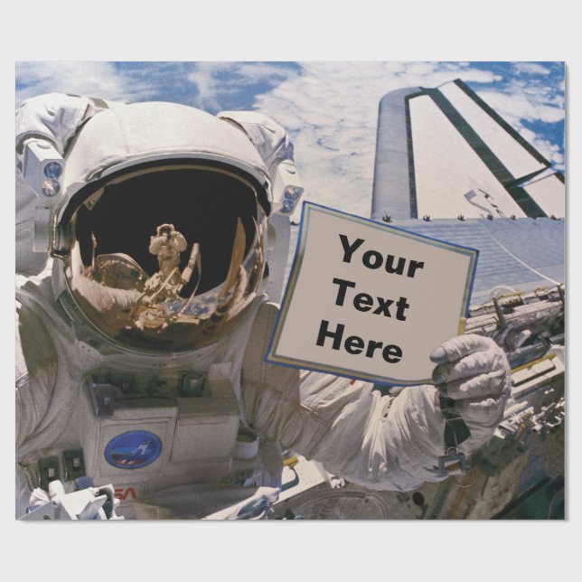 NASA Astronaut Holding Sign - Lägg till Anpassning Presentpapper (Platt)
