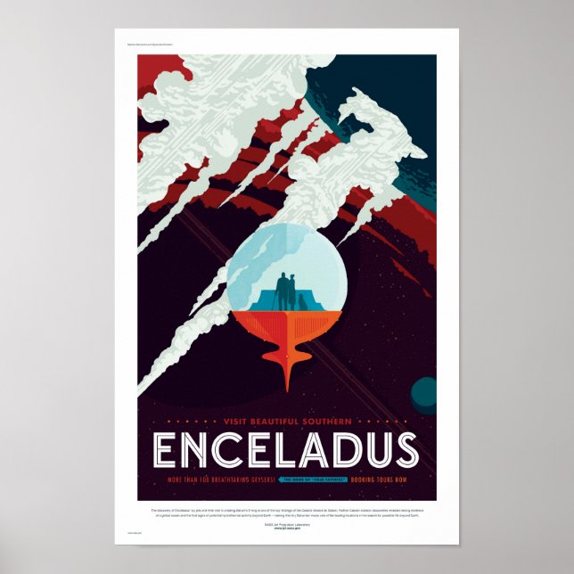 NASA Future Travel Poster - Saturn Måne Enceladus (Framsidan)