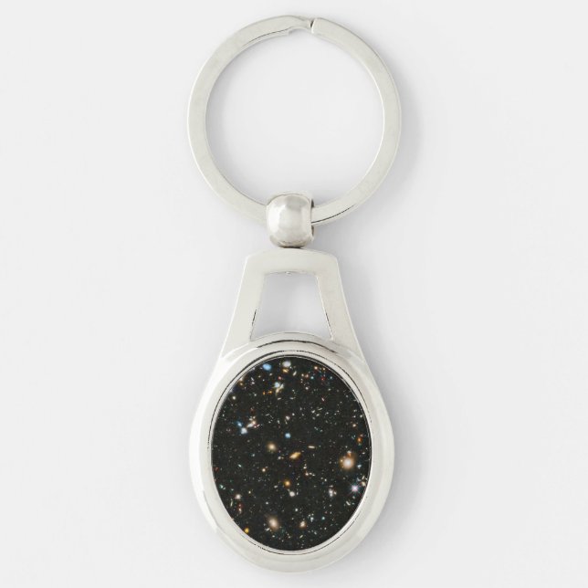 NASA Hubble Ultra Deep Field Galaxer Ovalt Silverfärgad Nyckelring (Framsidan)