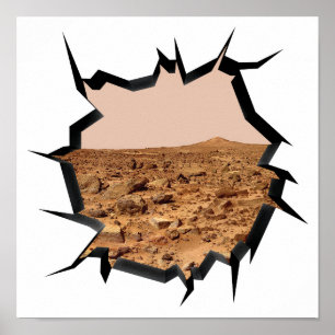 NASA Mars Landskap Tvillingtoppar 3D Trasig Vägg U Poster