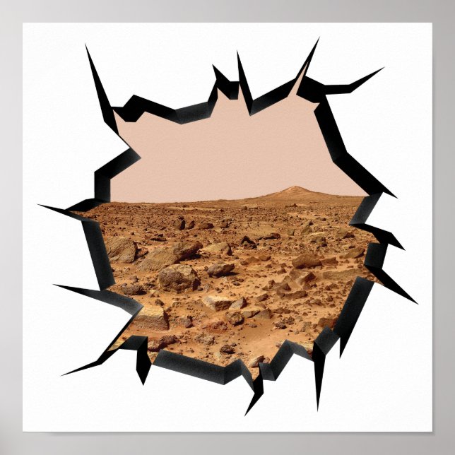 NASA Mars Landskap Tvillingtoppar 3D Trasig Vägg U Poster (Framsidan)