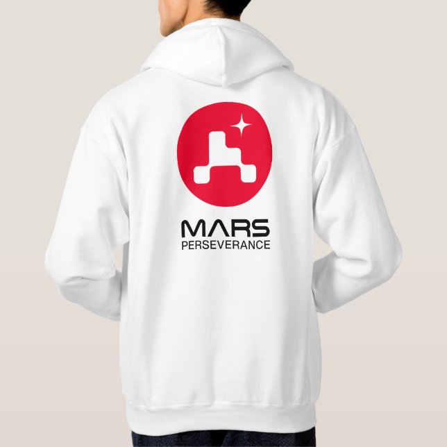 NASA Mars Perseverance Rover Logotyp Rocket White Hoodie (Baksida)