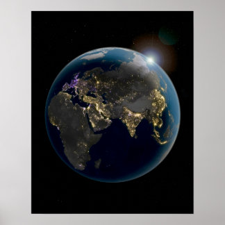 NASA Östra halvklotet Guld och lila jord Poster