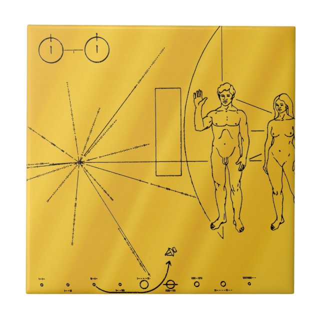 NASA Pioneer 10 rymdsond Guldplakett Kakelplatta (Framsidan)