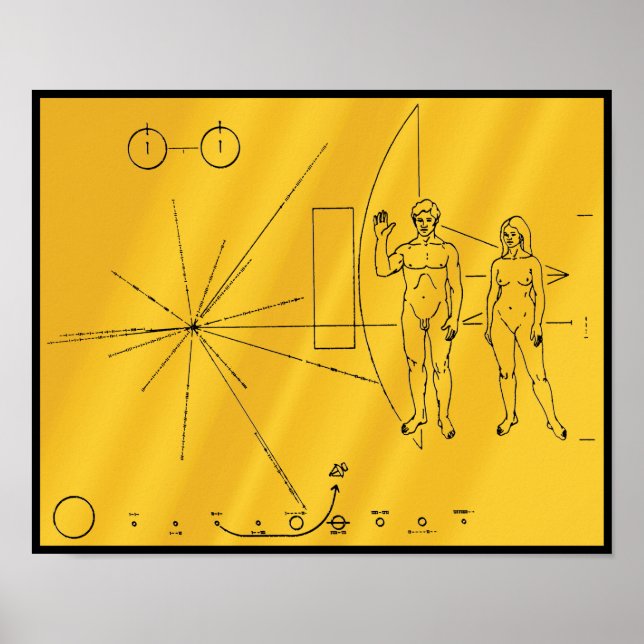 NASA Pioneer 10 Space Probe Guld Plaque Poster (Framsidan)