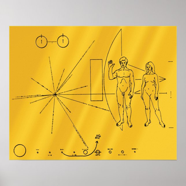 NASA Pioneer 10 Space Probe Guld Plaque Poster (Framsidan)