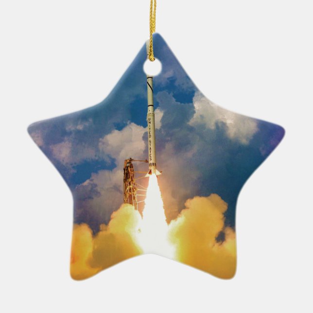 NASA Scout Rocket Launch Liftoff Julgransprydnad Keramik (Framsidan)