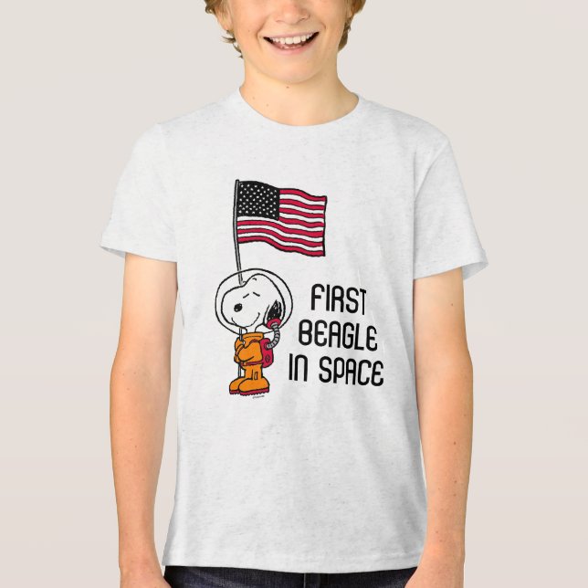 NASA| Snoopy med Flagga astronaut T Shirt (Framsida)