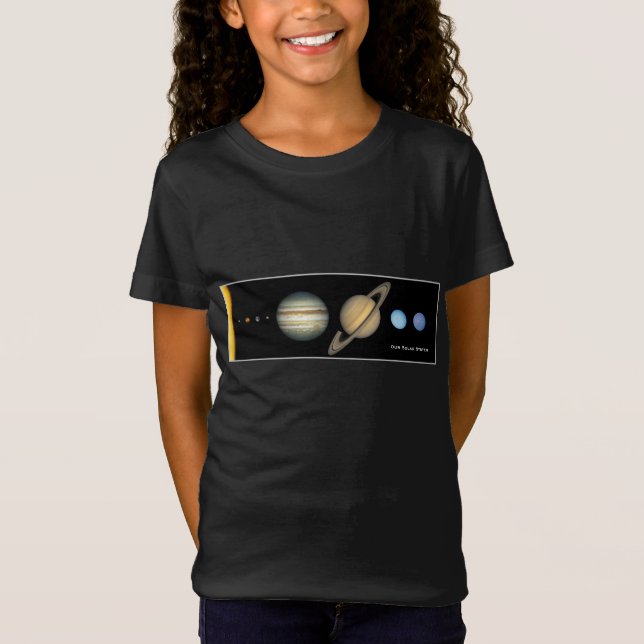 NASA Solar System Planet Sizes Chart Girl T Shirt (Framsida)