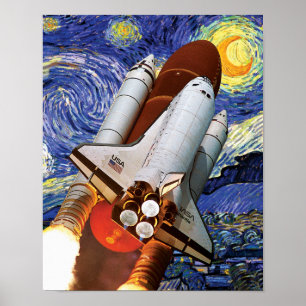 NASA Space Shuttle Launch Van Gogh Starry Night Po Poster