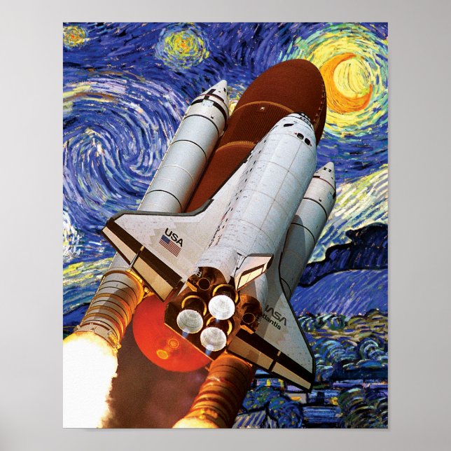 NASA Space Shuttle Launch Van Gogh Starry Night Po Poster (Framsidan)