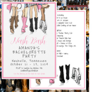 Nash Bash Bachelorette Mode Helg Itinerary Inbjudningar