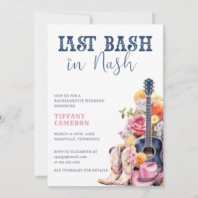 Nash Bash Cowgirl Bachelorette Party Helg Inbjudningar (Framsida)