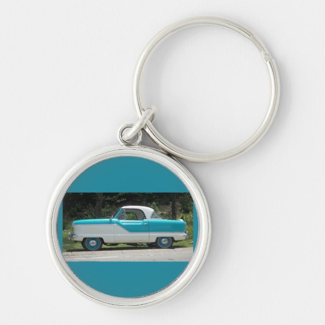 Nash Hudson Metropolitian blått och vit Rund Silverfärgad Nyckelring (Framsidan)