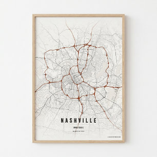Nashville Affisch Tryck Tennessee Stadskarta Väggk
