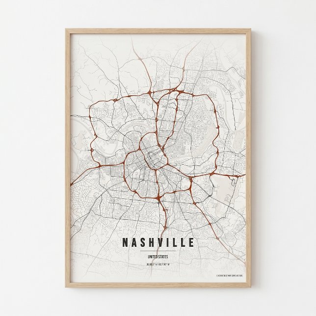 Nashville Affisch Tryck Tennessee Stadskarta Väggk (Skapare uppladdad)