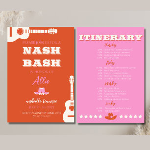 Nashville Bach Party Rosa Inbjudan och Itinerary