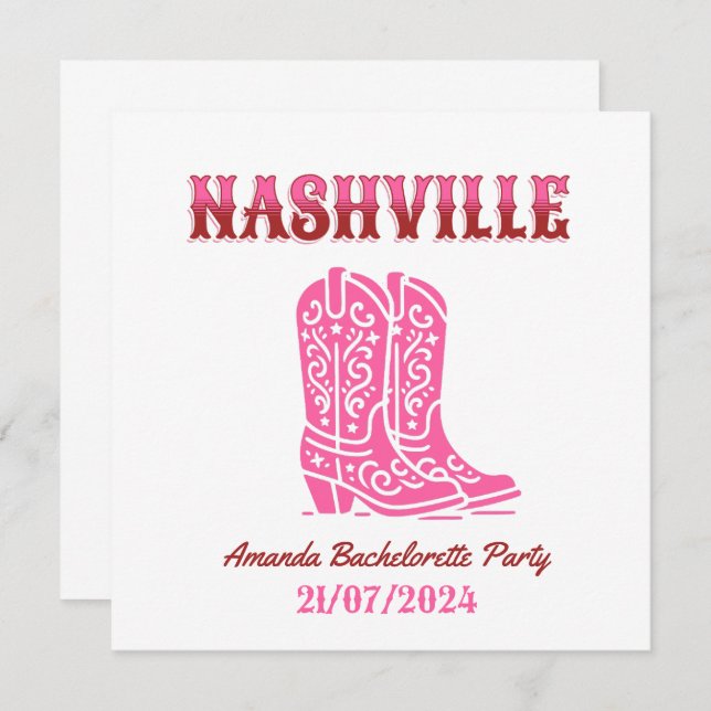 nashville bachelorette party pink cowgirl inbjudningar (Fram/baksida)