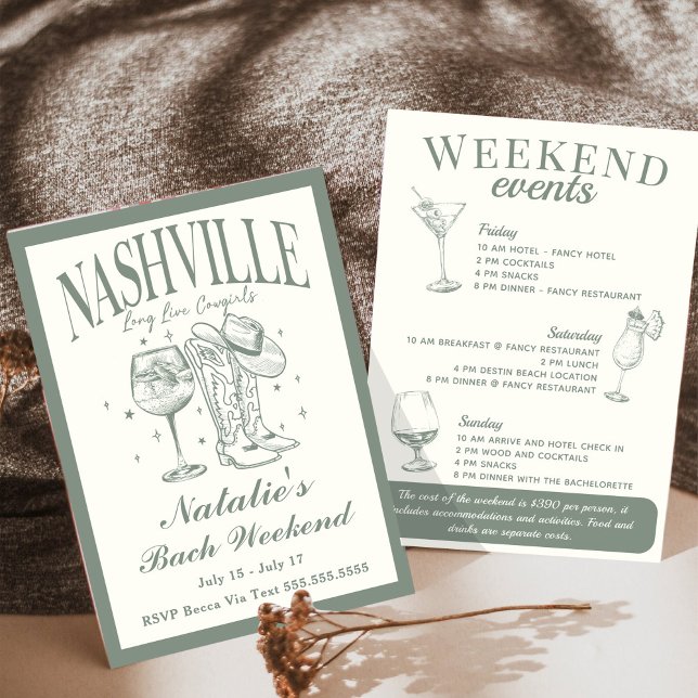 Nashville Bachelorette Rodeo Cocktail Itinerary Inbjudningar (Skapare uppladdad)