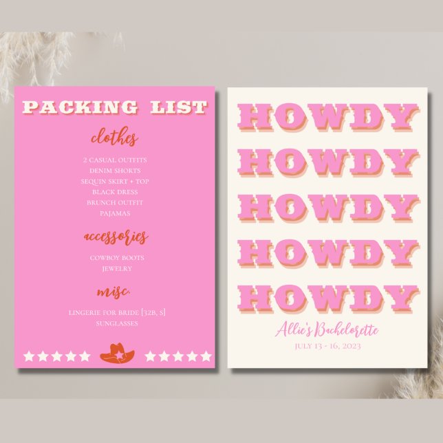 Nashville Bachelorette Rosa Packing List Meddelande (Skapare uppladdad)