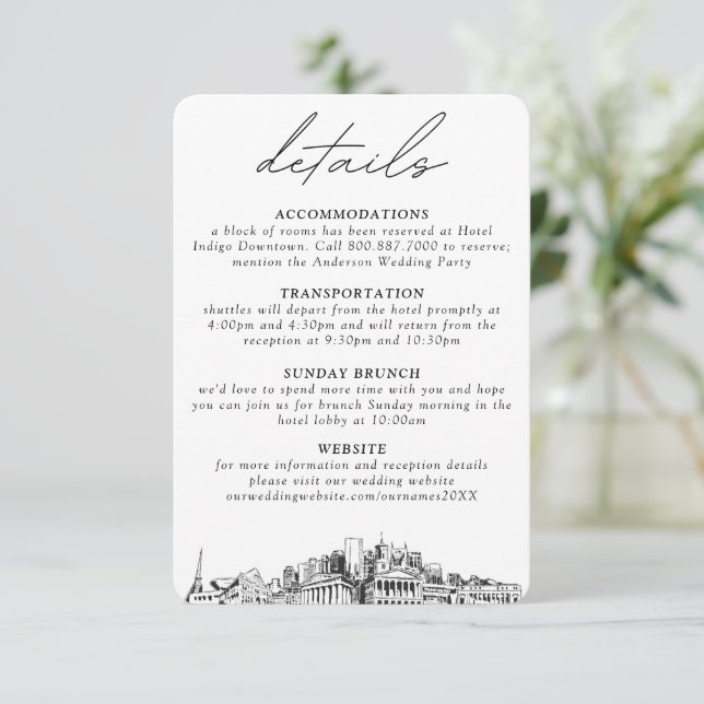 Nashville Bröllop Small Lodrät Information Tilläggskort (Stående Fram)