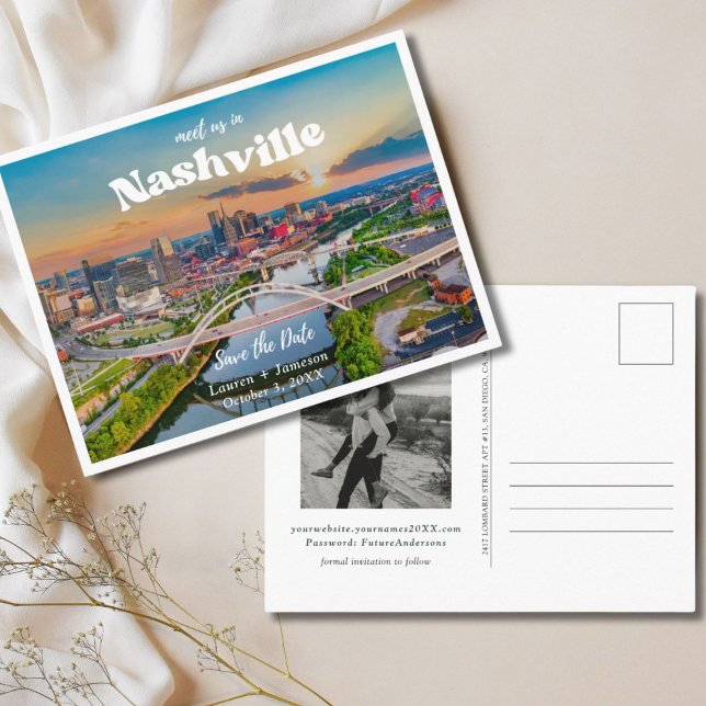 Nashville Bröllop spara datum vykort (Nashville Wedding Save the Date Postcard
)