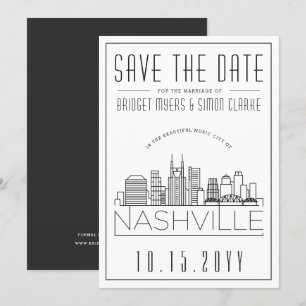 Nashville Bröllop Stiliserad Skyline Spara datum Inbjudningar