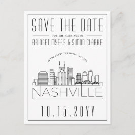 Nashville Bröllop | Stiliserad Skyline Spara datum Vykort