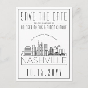 Nashville Bröllop Stiliserad Skyline Spara datum Vykort