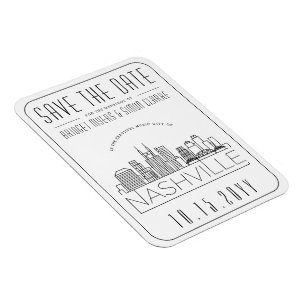 Nashville Bröllop Stilized Skyline Spara datum Magnet