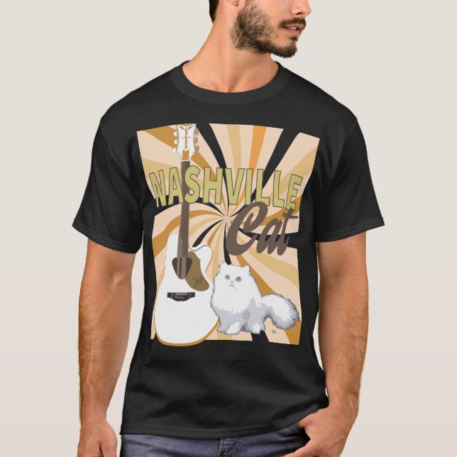 Nashville Cat White Persian med White F Guitar T Shirt (Framsida)